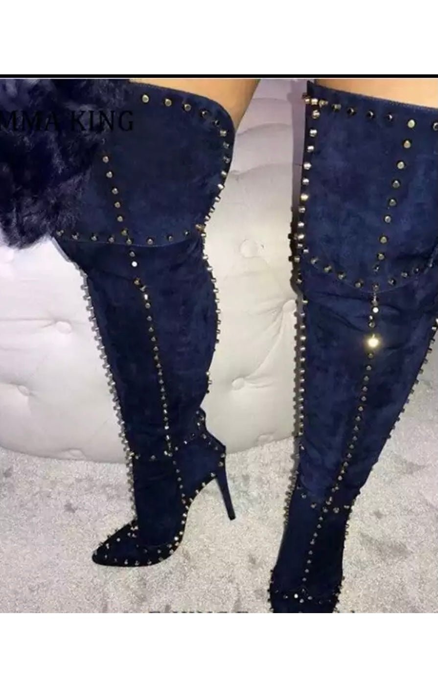 Women’s Faux Suede Studded Over The Knee High Boots Pointed Toe (Many Colors)
