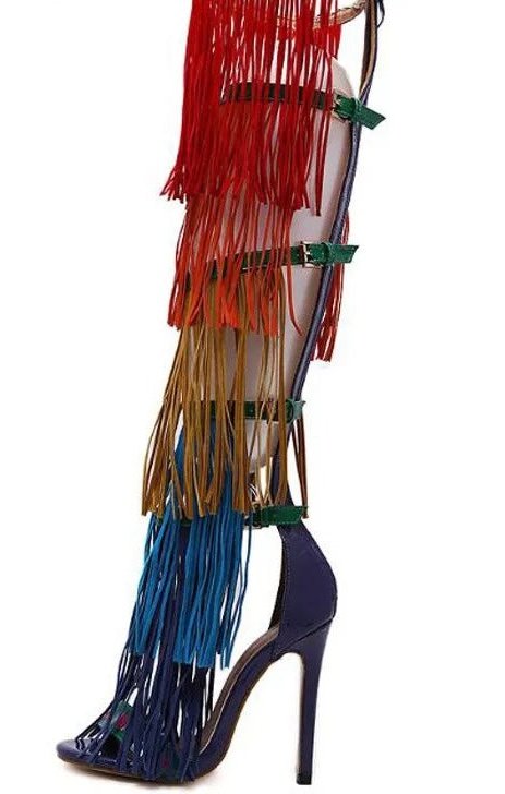 Rainbow  Over The Knee Fringe Sandals Ladies shoes