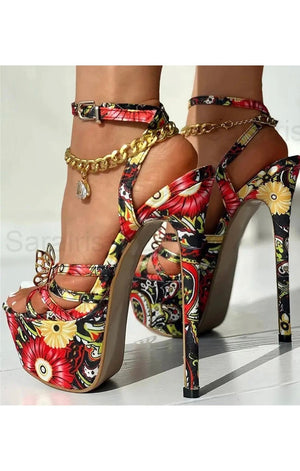 Floral Sexy Luxury High Heel Shoes Woman sandals