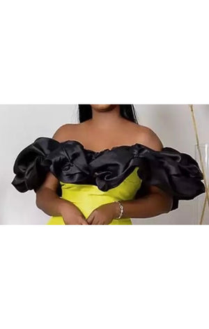 Yellow Black Sexy Puff Ruffle Off the shoulder Dress (Many Sizes) (Plus Sizes Available)