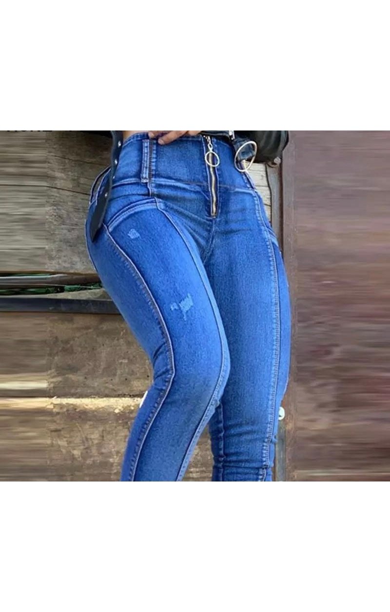 Denim Jeans High Waist Skinny Zipper