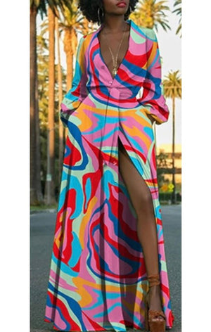 Slit lLong Sleeve Maxi Dress (Many Colors) (Plus Size Available)