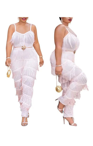 (Sold Out) Light Pink Tassel zip-up stretch jumpsuit (Plus  Sizes Available)