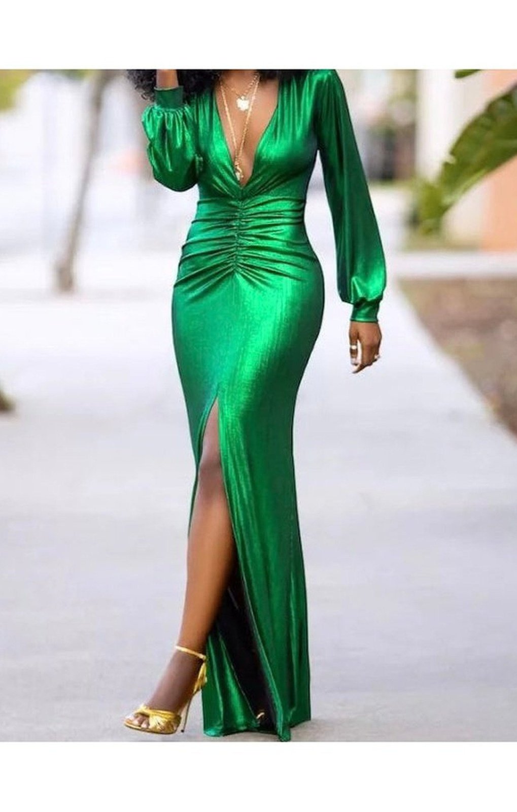 Green Split sexy maxi dress