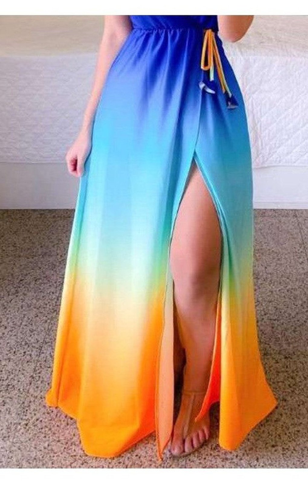 Ombre Tied Detail Split Thigh Cami Maxi Dress
