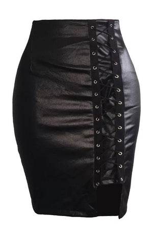 PU Leather Women B Pencil Skirts Black Lace Up  Bottoms  (Many Colors) (Many Sizes) Plus Sizes Available