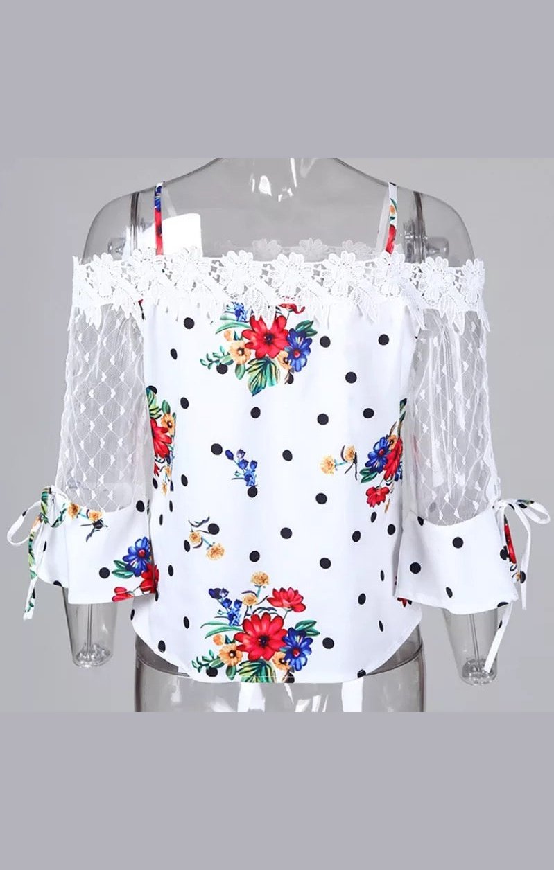 White polka dot multicolored Blouse off the shoulder Top