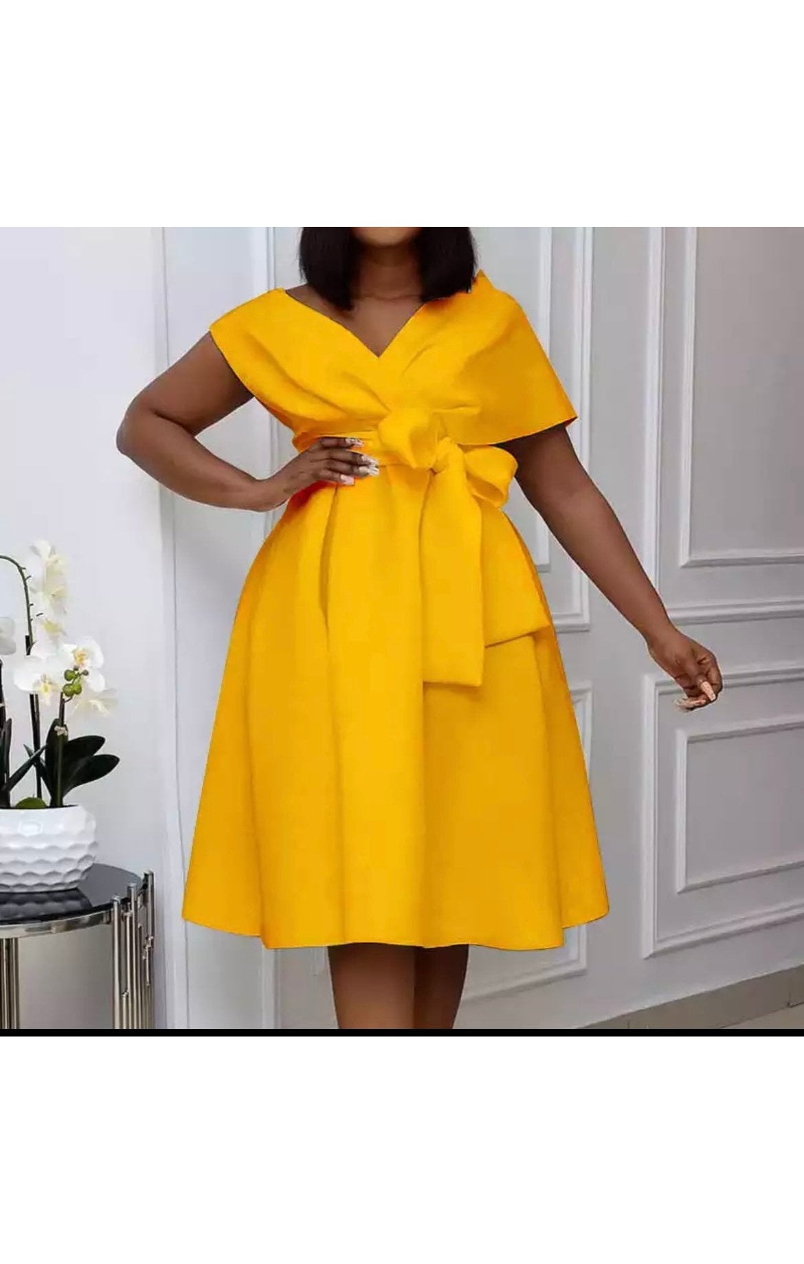 Beautiful Flowy Plus Size Available Knee Length Bow Dress (Many Colors)