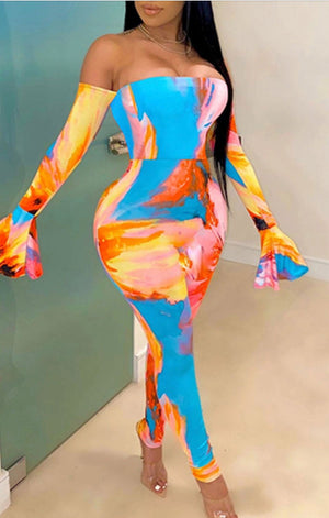 Bell sleeve multicolored tube jumpsuit (3 Colors)