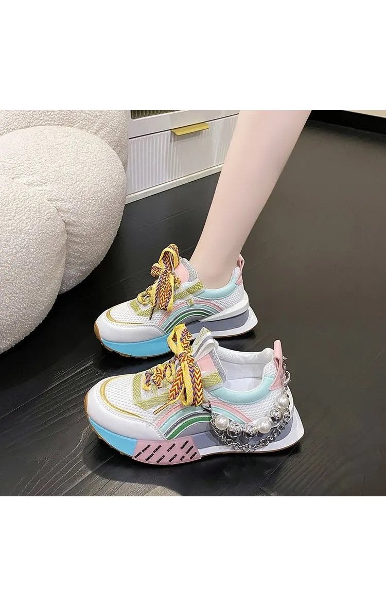 Women’s Pearl Chain Multicolored Sneakers Shoes ( 2 Colors)