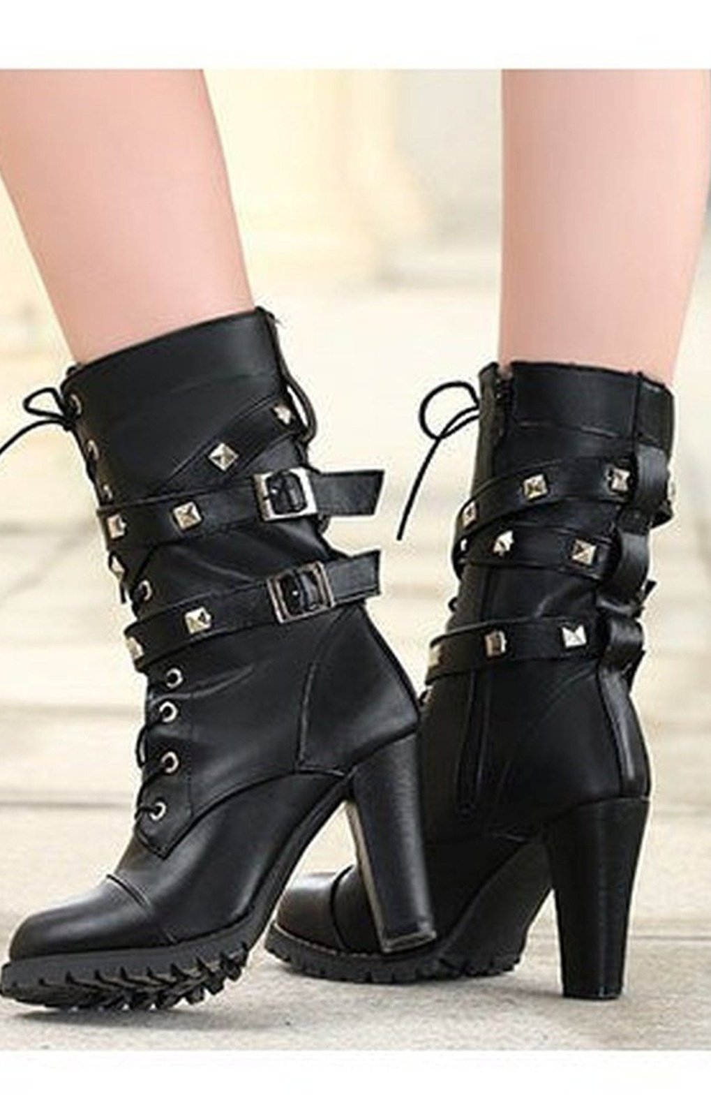 Strapped Lace Up Chunky Boots