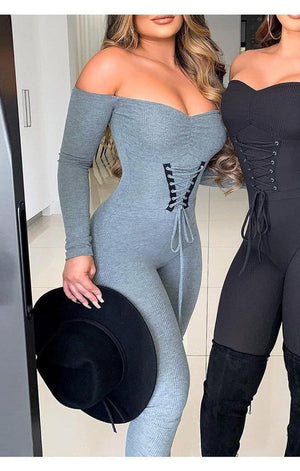 Gray off the shoulder sexy jumpsuit