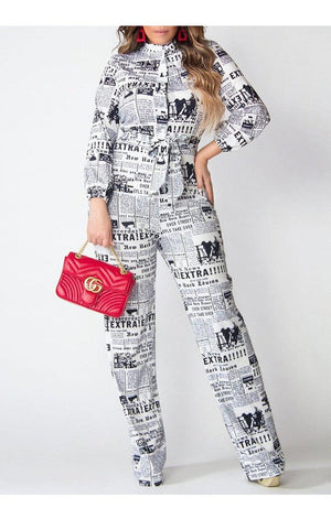 Newspaper Print  Pants Set