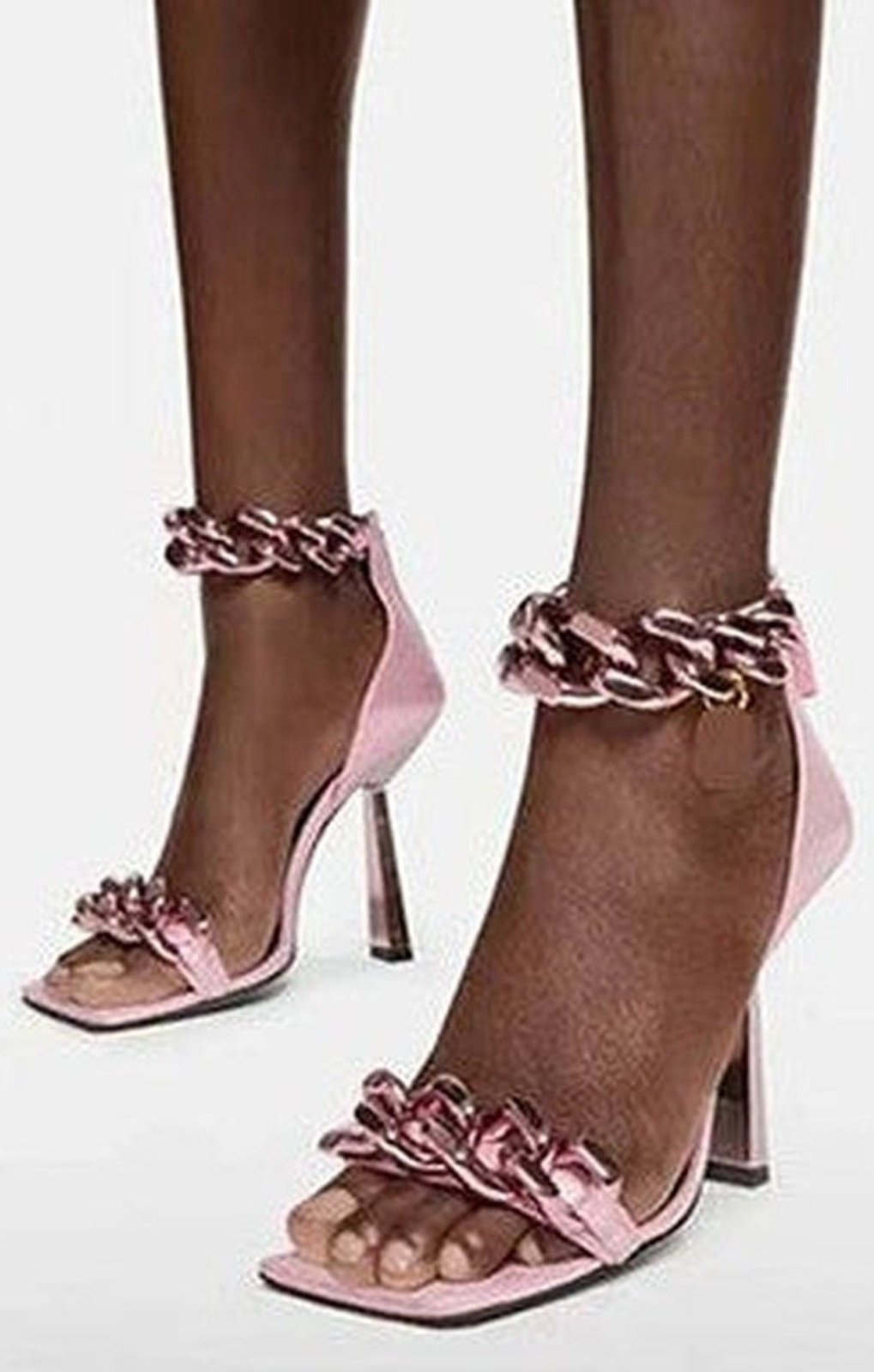 (3 Colors) Women High Wide Flat Heel Shoe - Chain Straps