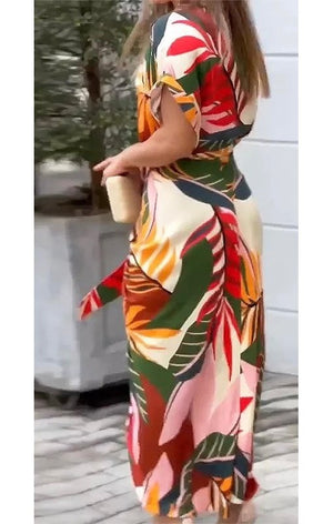 Floral Print Leaf Belt Dress