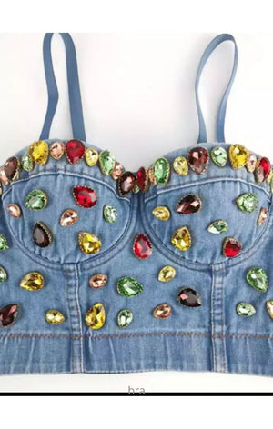Rhinestone Bling Bustier Top (Shorts Sold Separate)