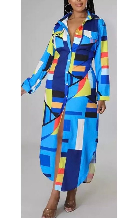 Print Long Sleeve Dress (2 Colors)
