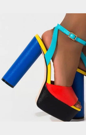Chunky  Color Block  High Heel Shoes Woman sandals
