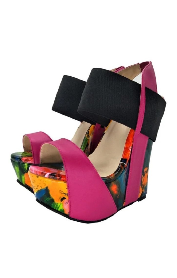 Multicolored Open Toe Platform Wedges Shoes Sandals (2 Colors)