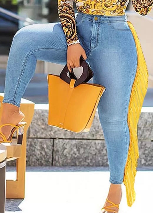 Yellow  Tassel jeans bottoms (Plus Sizes Available)