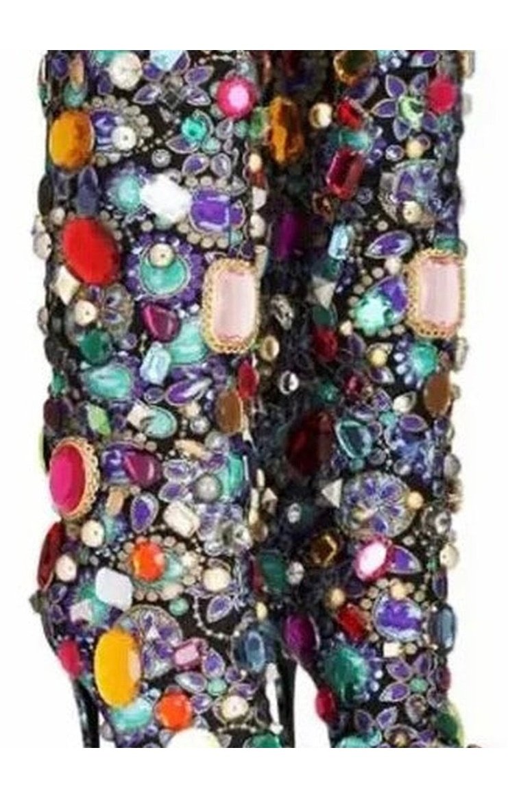Black with Multicolored Stones large gems Boots