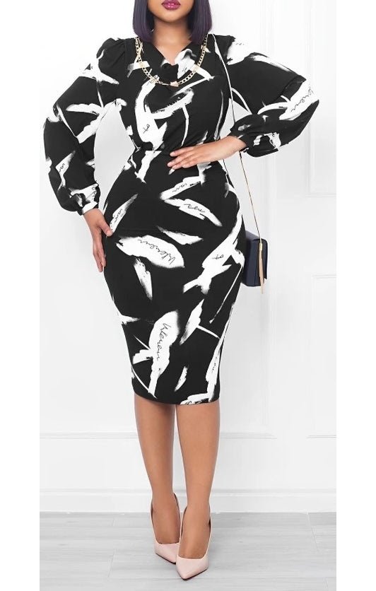 Long sleeve Printed sexy dress (4 Colors)
