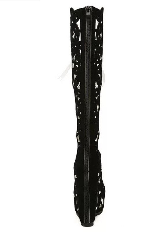 Wedge Cut Out knee High Perp Toe Platform lace up Boots (2 Colors)
