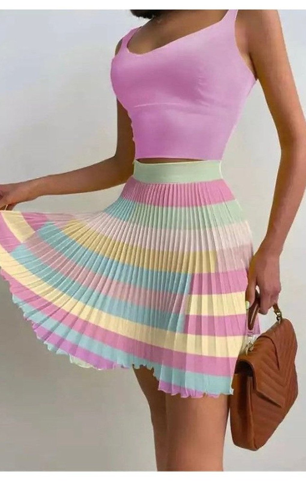 Crop Tank Top & Pleated Skirt Set (Many Colors)