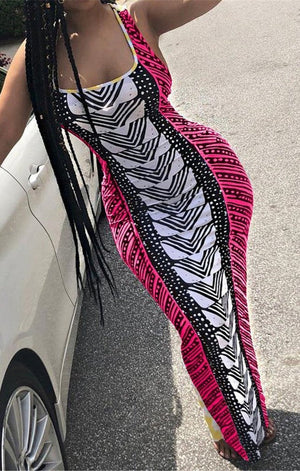 stripe printed stretch low-cut sexy dress