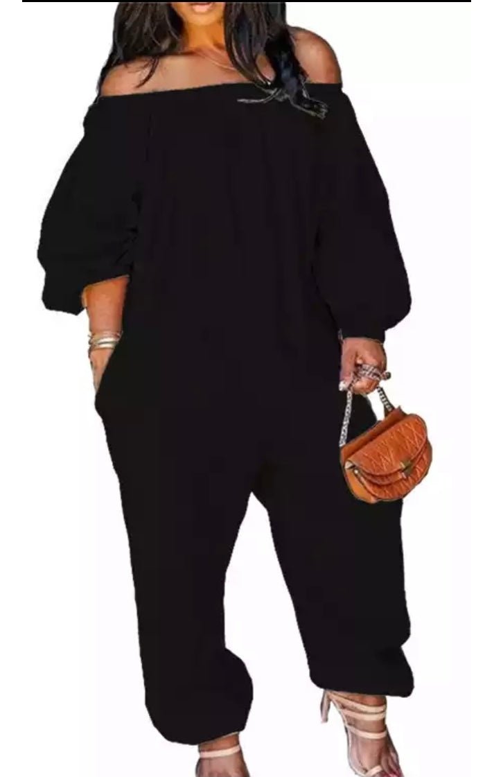 Off the Shoulder Wide Loose Comfy Long Sleeve Jumpsuit (Many Colors)