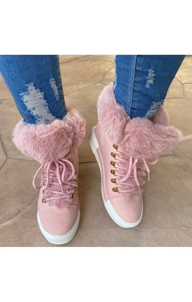 Ankle Fur Boots Lace Up Shoes (Many Colors)