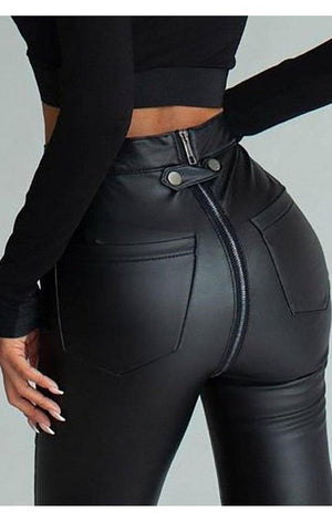 PU Leather Zipper Pocket Design Skinny Pants(Many Colors)