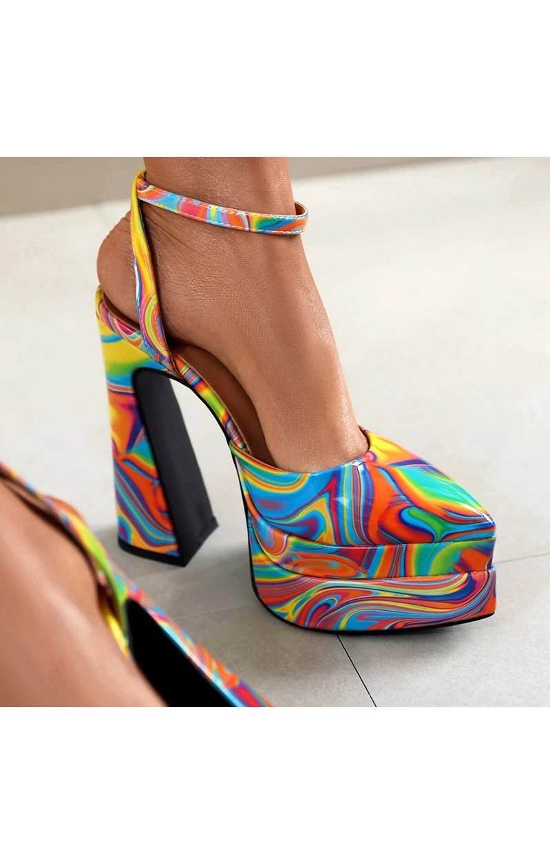 Platform Ankle Strap Glossy Patent Leather Heel Shoes Woman sandals (Many Colors)