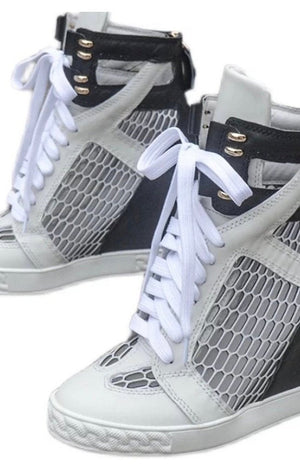 Mesh Lace Up Wedge Sneakers (4 Colors)
