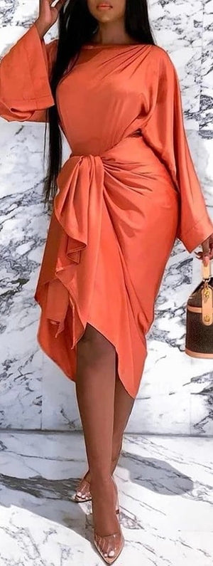 Orange midi dress batwings