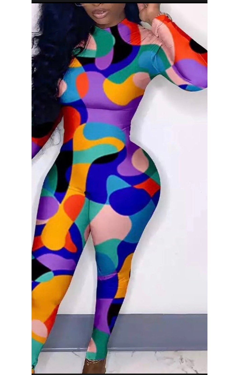 Multicolored Long Sleeve Pants Jumpsuit