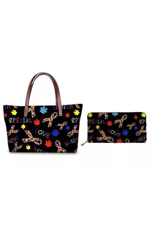 Black Multi Color Women Shoulder Bag and Matching Wallet Set