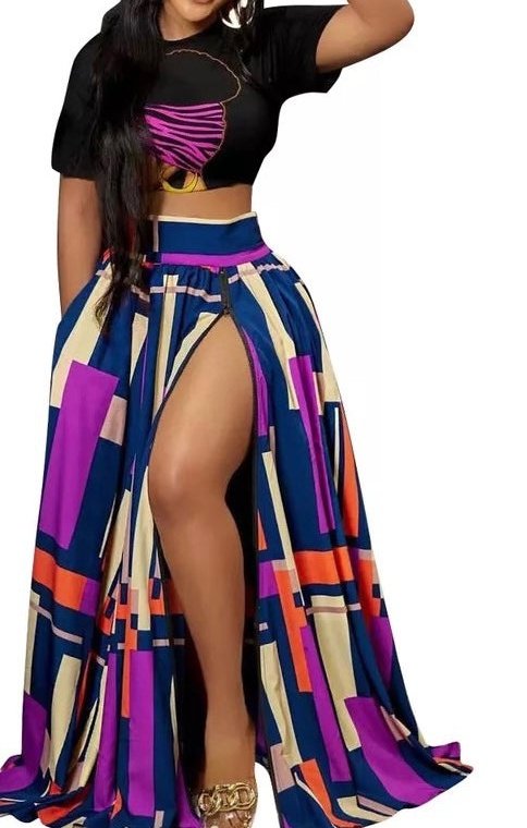 Two piece Maxi Skirt slit Set