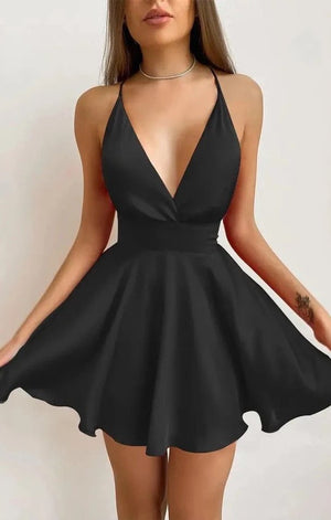 (Many Colors) Plunging Neck Bowknot Tie Crisscross Backless Cami Dress