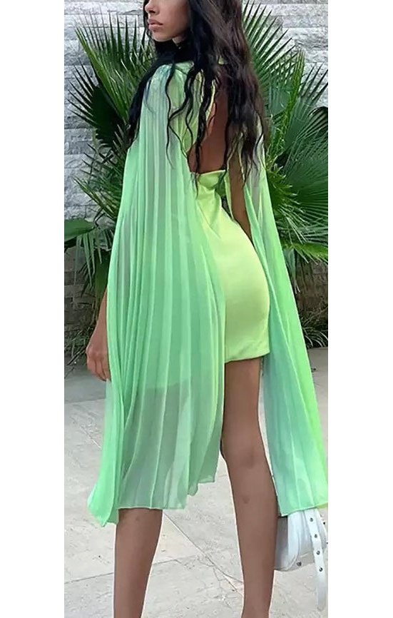 Green backless flowy Shoulder sexy mini dress