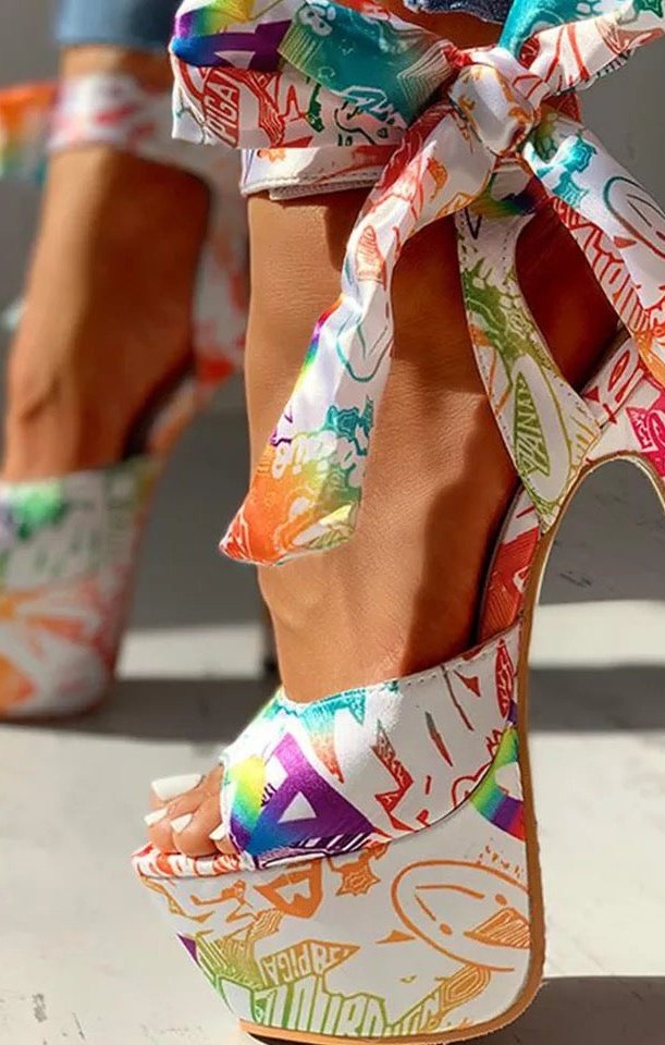 Floral Print High Heels Sandals