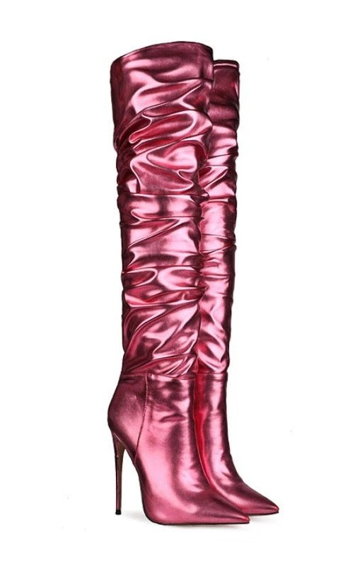 Metallic Look Knee High Boots zipper Pointed Toe  ( Many COLORS)