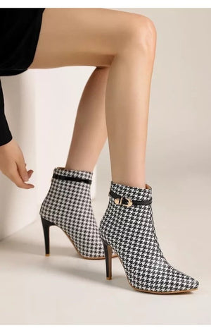 Houndstooth Pattern Ladies Thin High Heels Boots  (3 Colors) (Many Sizes)