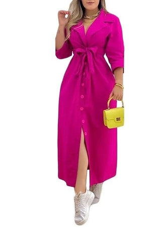 Long Sleeve Buttoned Down Dress (4 Colors)
