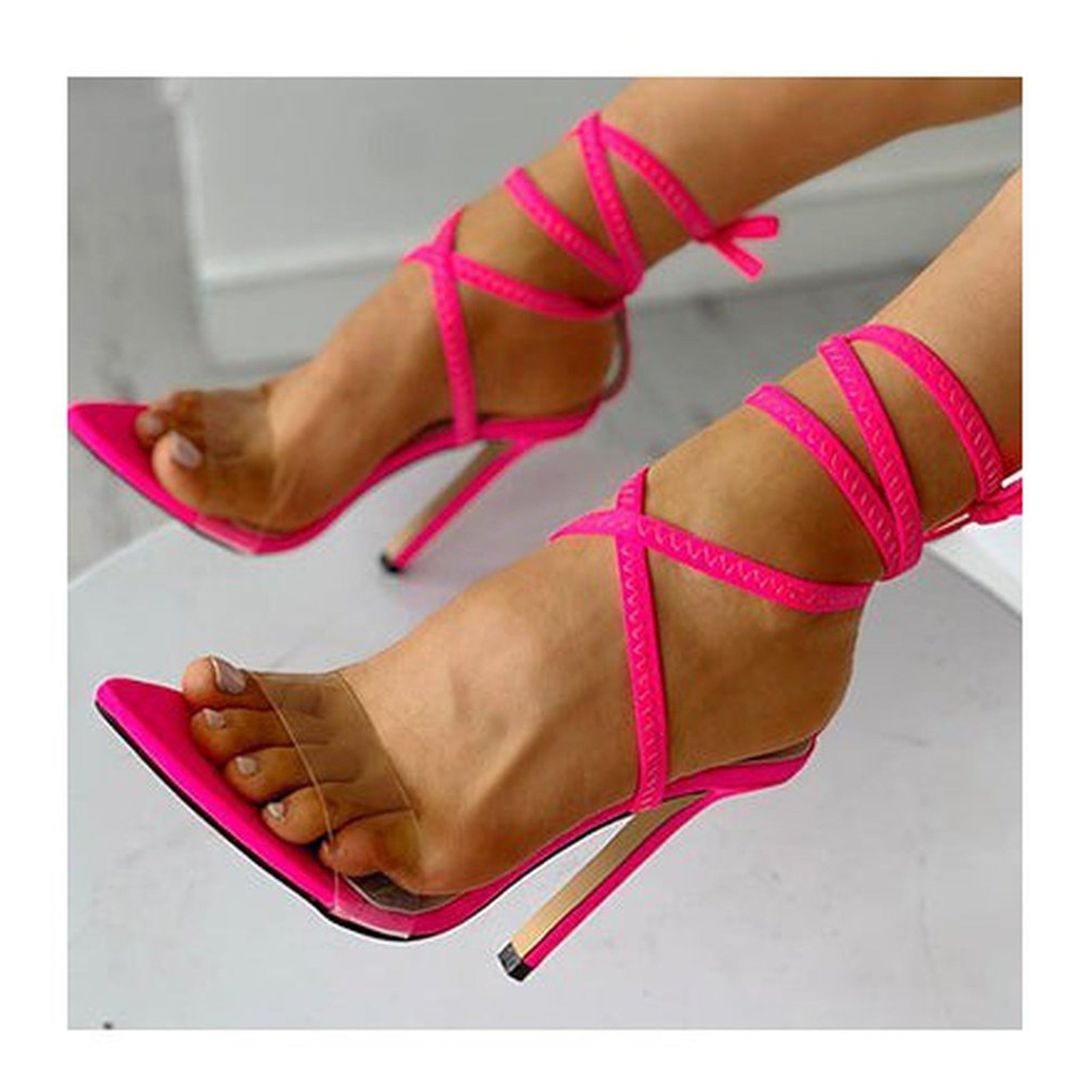 2 Colors Neon clear heels  Ankle Tie Up and Acrylic Stilettos
