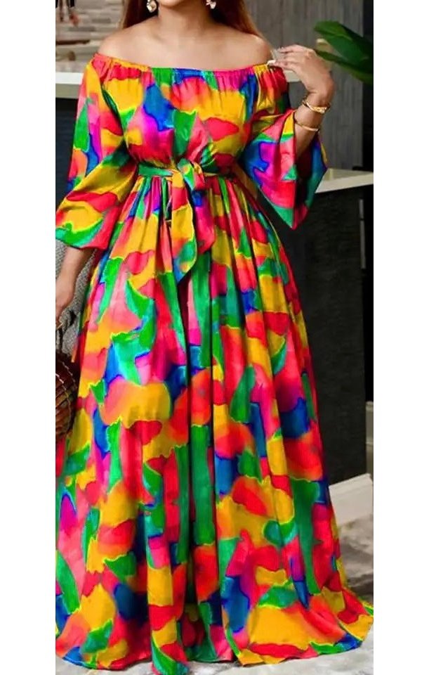 Off the Shoulder Multicolored Sundress (Plus Sizes Available)