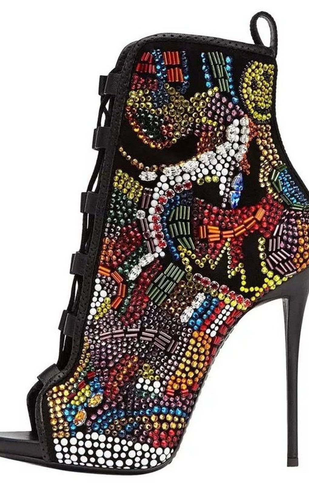 Crystal print stiletto heels Gladiator sandals Ladies shiny rhinestone ankle boots Ladies open toe lace-up shoes