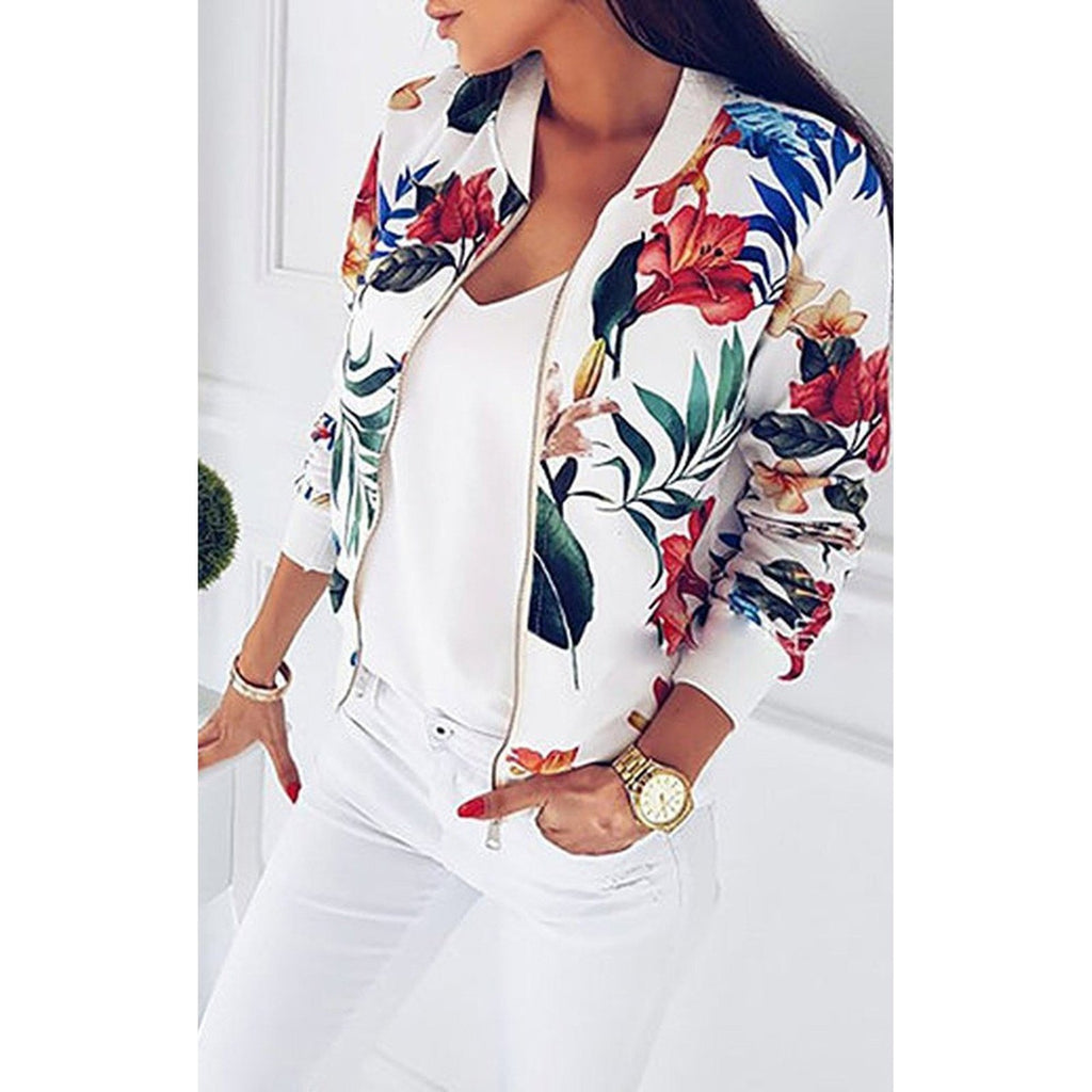 Floral Printed Bomber Style Jacket Top
