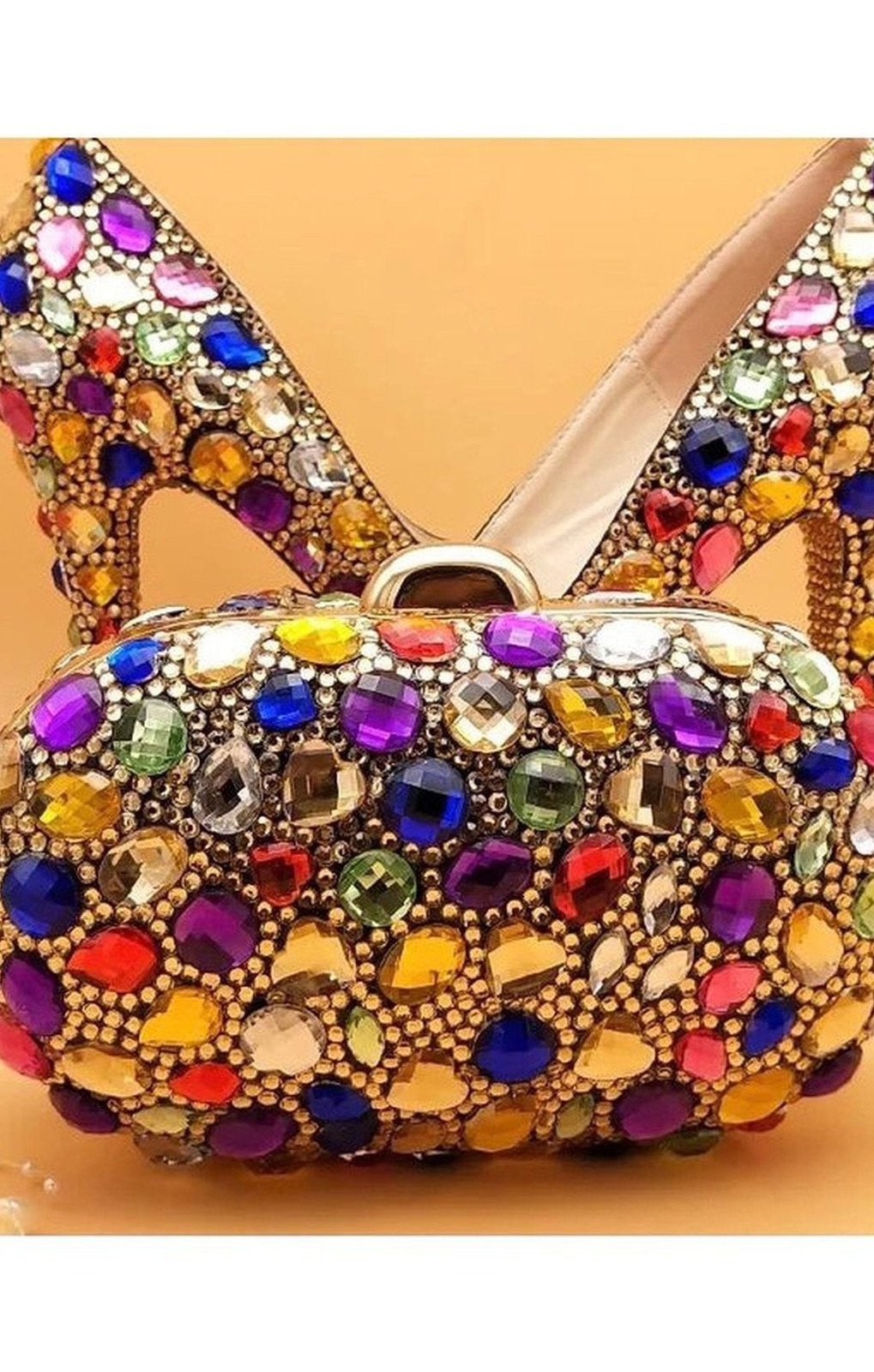 Women’s Stone heels matching clutch purse