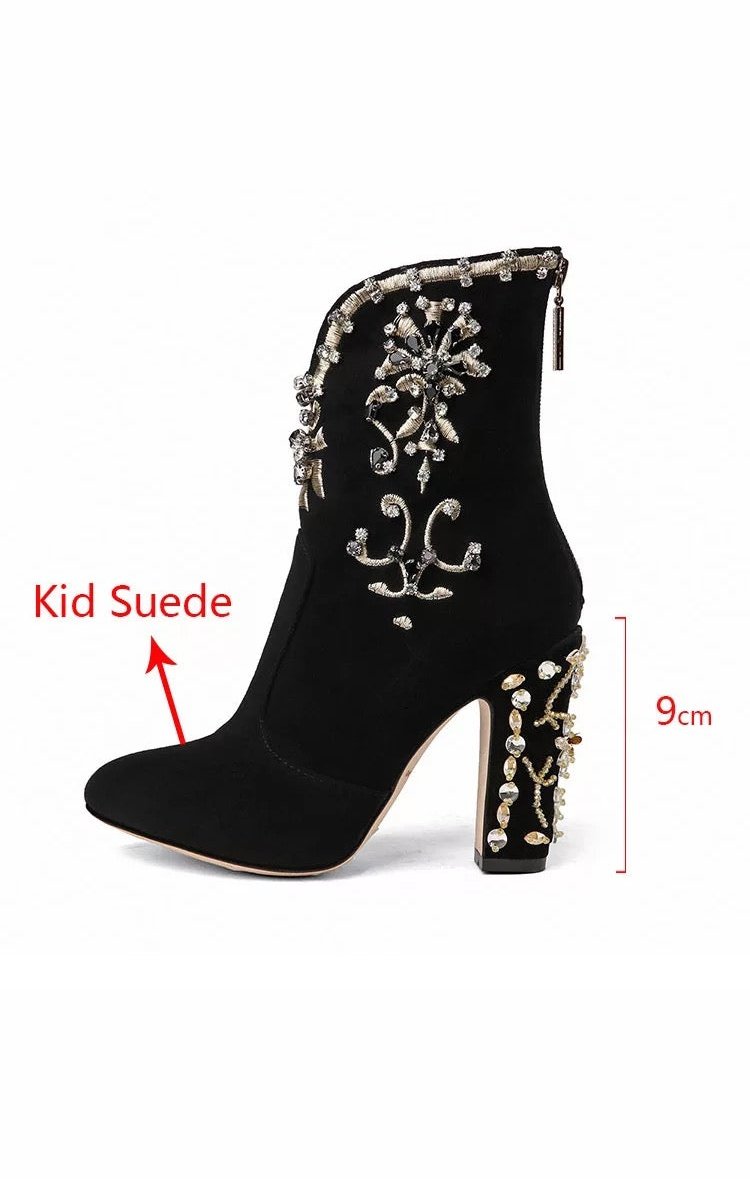 Women’s Luxury Suede Crystal Ankle Boots
